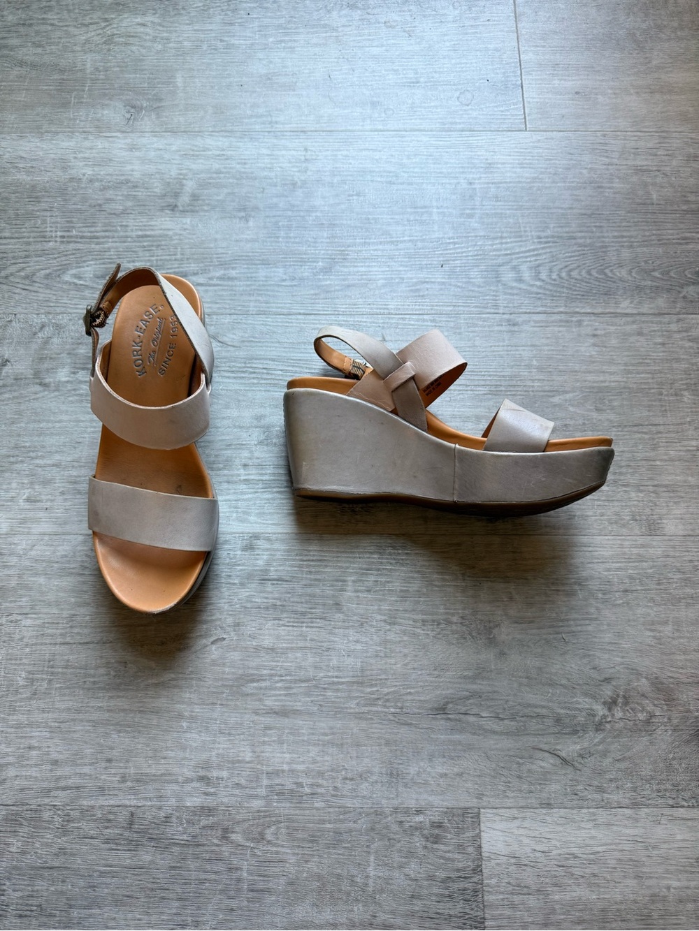 Kork Ease Leather Strap Wedge Sandals Size 6 Pastel Pink And Gray